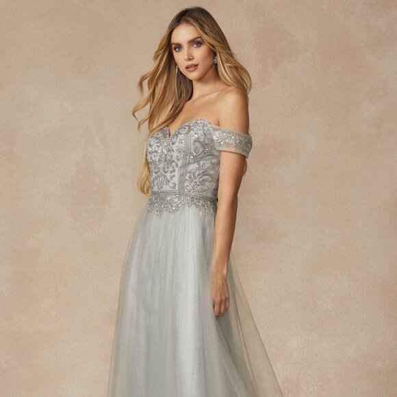 NEW LONG SLEEVELESS POLYESTER DRESS EMBROIDERED WITH SPARKLING SEQUINS JT 287
